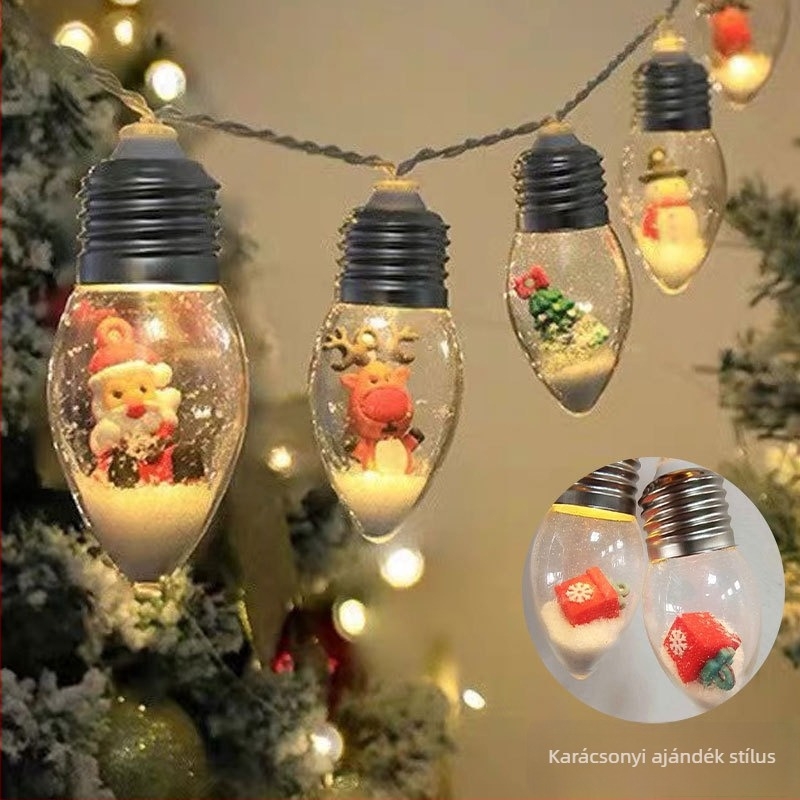Karácsonyi LED sor hópehely motívummal, 10 LED, 3000K, IP43, 1000 lm, akkumulátoros tápellátás