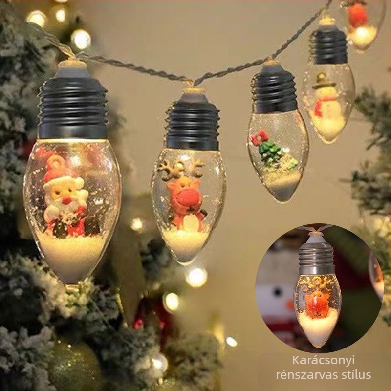 Karácsonyi LED sor hópehely motívummal, 10 LED, 3000K, IP43, 1000 lm, akkumulátoros tápellátás