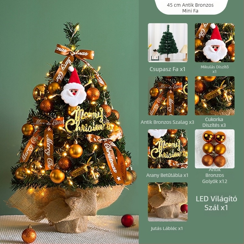 Mini karácsonyfa készlet asztali díszítéshez — PVC, Márka: Dun Nan, Termékkód: DN-SDS-030, IP-engedély: Nem, Kategória: Karácsonyfa