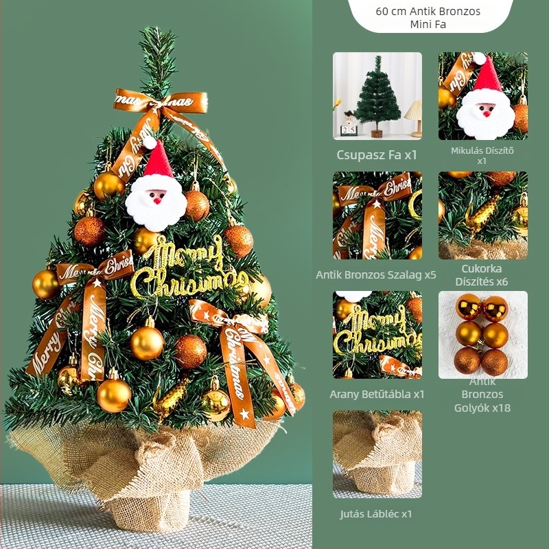 Mini karácsonyfa készlet asztali díszítéshez — PVC, Márka: Dun Nan, Termékkód: DN-SDS-030, IP-engedély: Nem, Kategória: Karácsonyfa