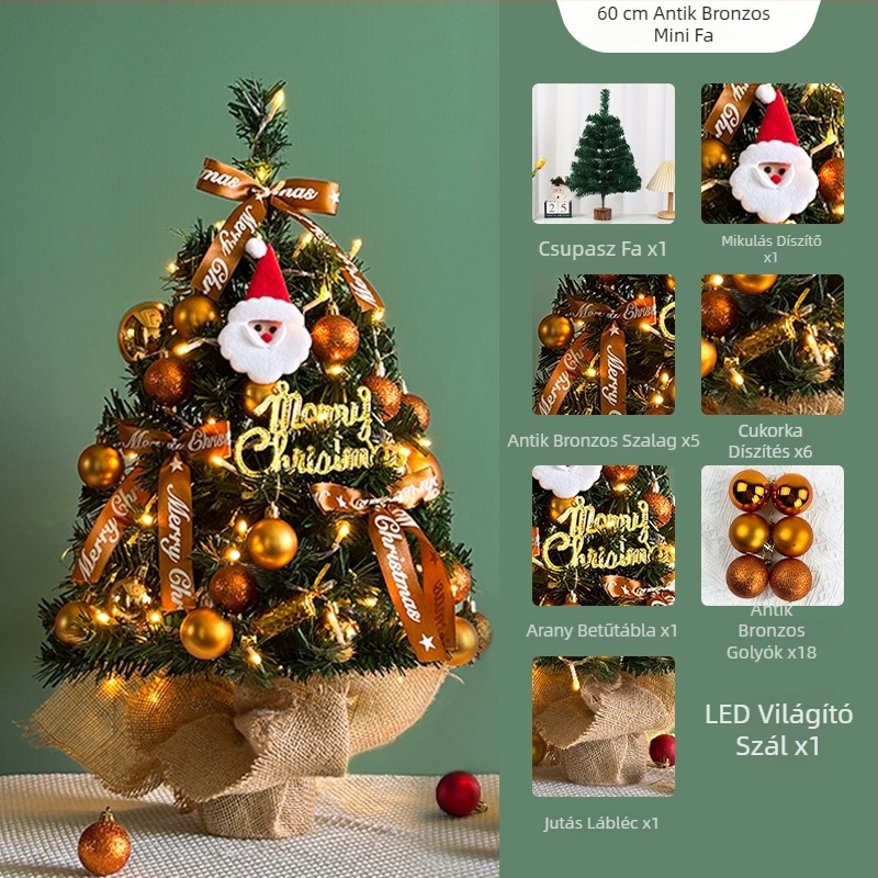 Mini karácsonyfa készlet asztali díszítéshez — PVC, Márka: Dun Nan, Termékkód: DN-SDS-030, IP-engedély: Nem, Kategória: Karácsonyfa