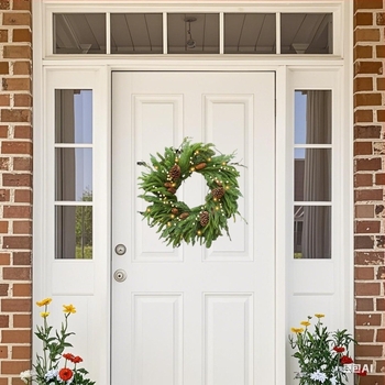 Ajtókoszorú tobozók és fényekkel (műanyag, kézzel készült, Amerikai stílus)