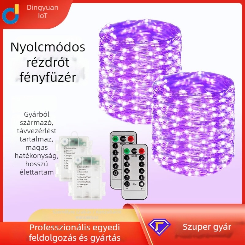 LED modellező fényhúr rézdróttal, 8 funkciós akkumulátortartó, IP65, dimmelhető, kód 1010