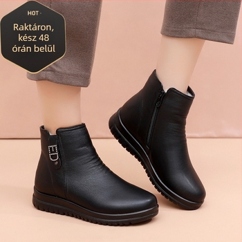 Női téli bokacipő, felső: Super Fiber, belső műszőrme bélés, oldalsó cipzár, casual stílus, PU talp