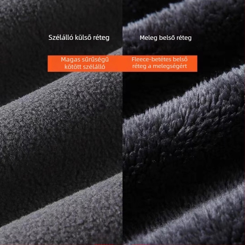 Férfi fleece kabát, vastag polár fleece, cipzár, álló gallér, több zseb