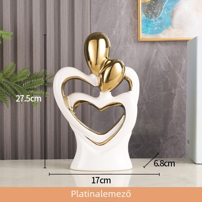 Porcelán szobor: absztrakt pár ölelkezik - modern minimalist, geometriai forma