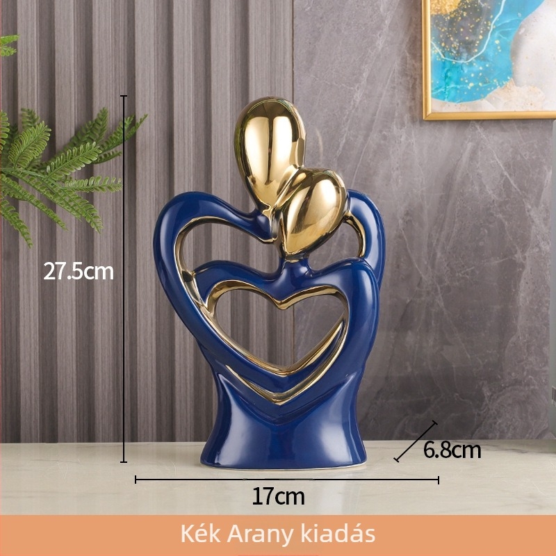 Porcelán szobor: absztrakt pár ölelkezik - modern minimalist, geometriai forma