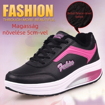 Női meleg otthoni cipő plüss béléssel, kényelmes rock stílusú, felső rész műbőr, EVA talp, PU belső talp, sarok 3–5 cm