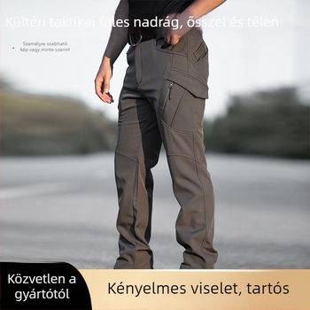 Outdoor taktikai fleece-béléssel ellátott nadrág, egyszínű, téli–ősz szezonra, férfiaknak; anyag: kompozit fleece; funkció: melegen tartás