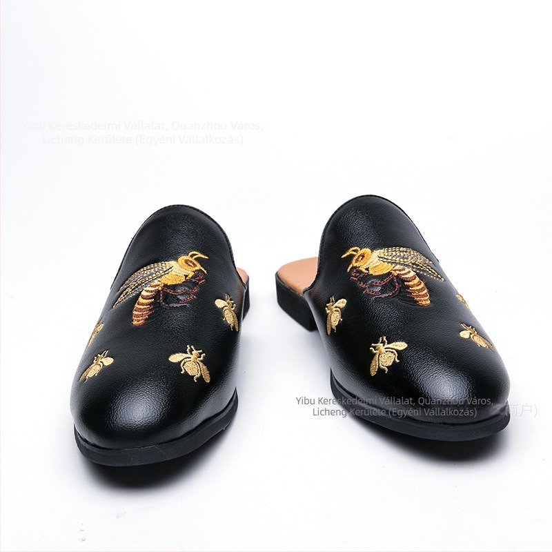 Férfi bőrből készült hímzett loafer, Slip-On, hegyes orrú, PU bélés, gumírozott talp