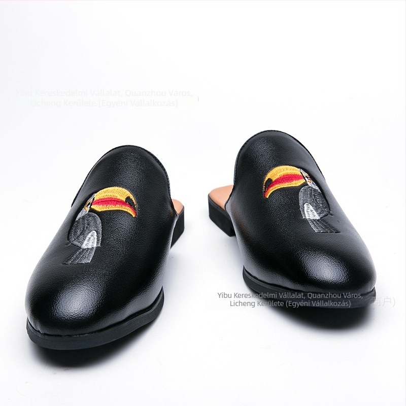 Férfi bőrből készült hímzett loafer, Slip-On, hegyes orrú, PU bélés, gumírozott talp
