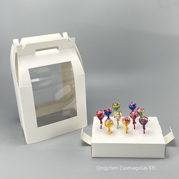 Lollipop kijelző doboz ablakkal, testreszabható (350gsm papír; hajtogatható tálca; logónyomás; flokkolás; UV nyomtatás)