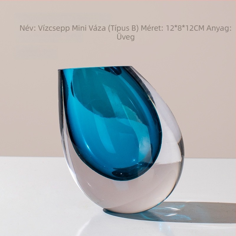 Üvegből készült váza, fúvott technikával, modern minimalista geometriai dizájn, fényes felület