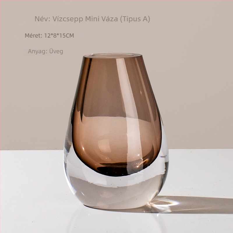 Üvegből készült váza, fúvott technikával, modern minimalista geometriai dizájn, fényes felület