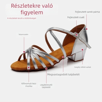Latin tánccipő felnőtteknek, uniszex, bőr talp, selyem felsőrész, könnyű, kopásálló