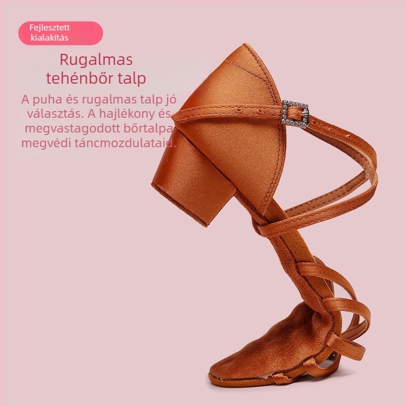 Latin tánccipő felnőtteknek, uniszex, bőr talp, selyem felsőrész, könnyű, kopásálló