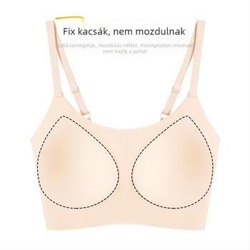 Varratlan melltartó, 3/4 kosár, vékony formázott pohár, hab, fő anyag nylon, bélés spandex, rögzített dupla vállpánt, hát-támasz, lélegző