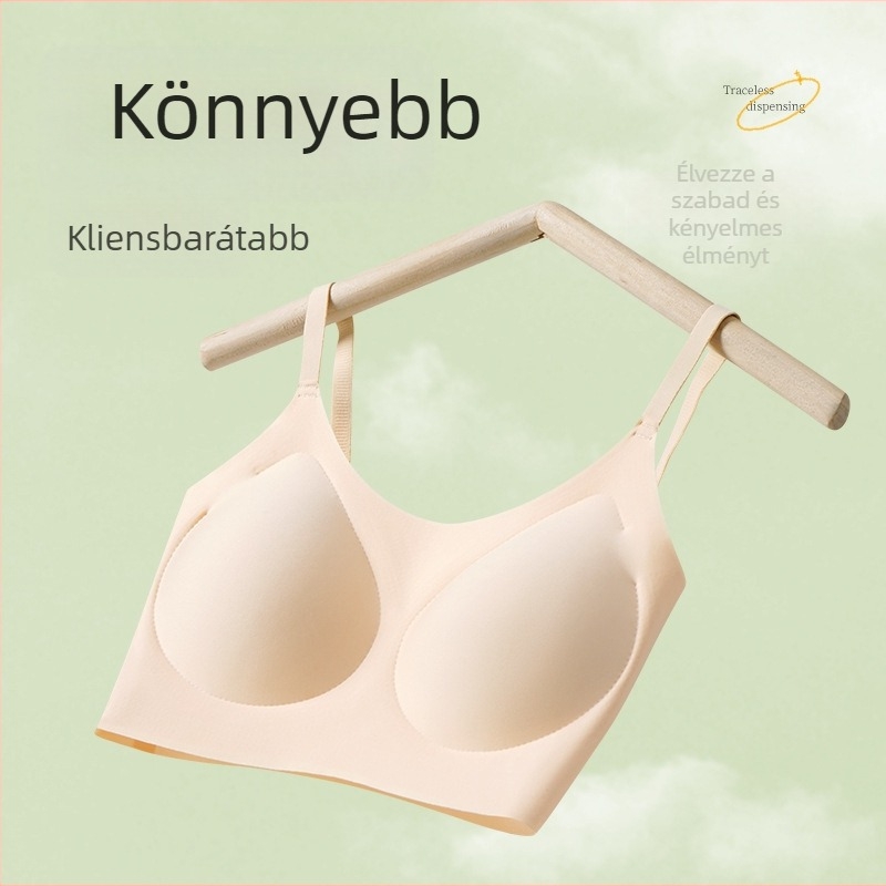 Varratlan melltartó, 3/4 kosár, vékony formázott pohár, hab, fő anyag nylon, bélés spandex, rögzített dupla vállpánt, hát-támasz, lélegző