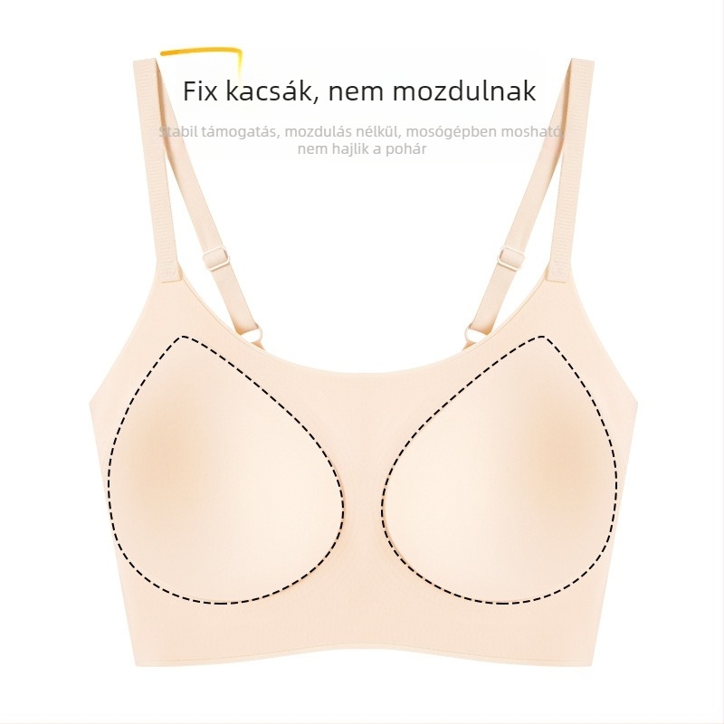 Varratlan melltartó, 3/4 kosár, vékony formázott pohár, hab, fő anyag nylon, bélés spandex, rögzített dupla vállpánt, hát-támasz, lélegző