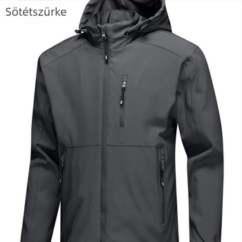 Férfi softshell kabát, slim fit, kapucnival, cipzárral, extra hosszú, vinilon-poliészter anyag