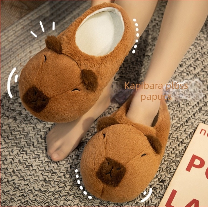Capybara karikatúra plüss pamut papucs, középmagas velúr felső, pamut bélés, uniszex, otthoni viselet téli–tavaszi–ősz