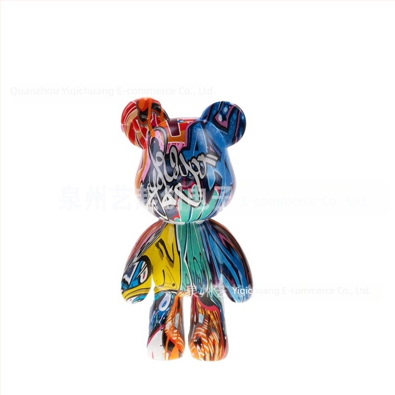 Grafiti-stílusú gyanta medve dekoráció otthonra – állat szobor, modern minimalizmus, anyag: gyanta