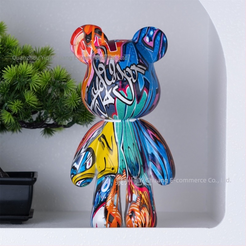 Grafiti-stílusú gyanta medve dekoráció otthonra – állat szobor, modern minimalizmus, anyag: gyanta