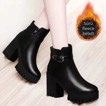 Női Martin csizma, vízálló, PU felsőrész, oldalsó cipzár, 6-8 cm vastag sarok