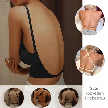 U-alakú nyitott hátú melltartó push-up párnákkal, varrat nélküli dizájn, fix dupla vállpántok, nylon anyag spandex bélés