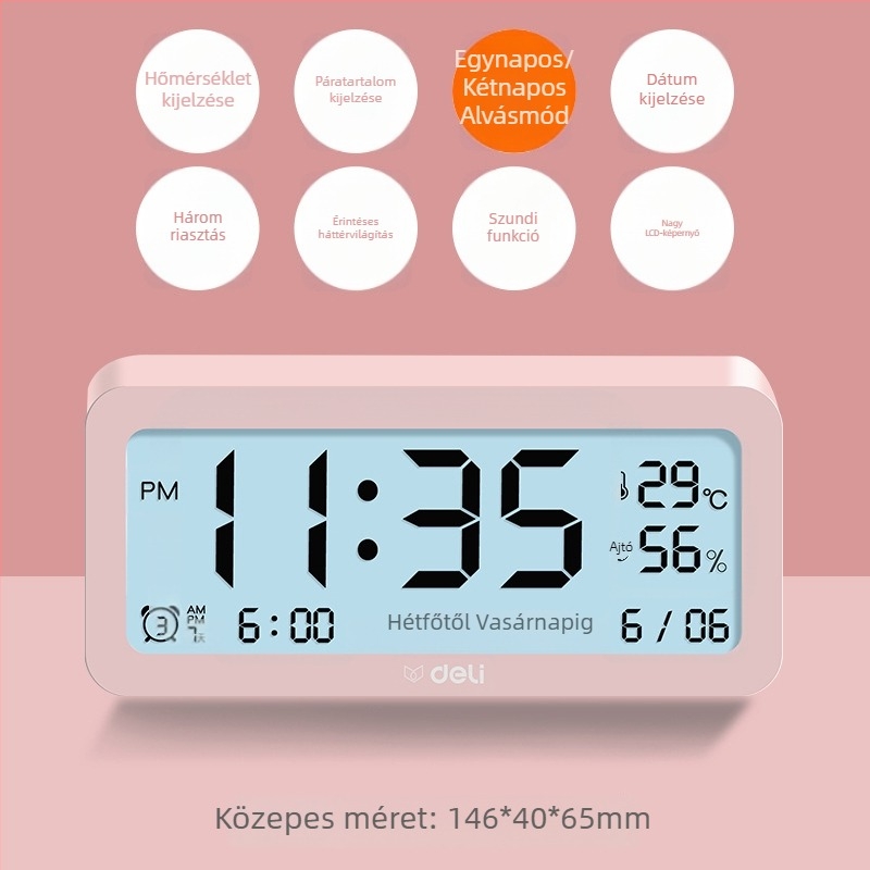 Deli elektronikus ébresztőóra LCD kijelzővel, elemmel működik, bohém stílus