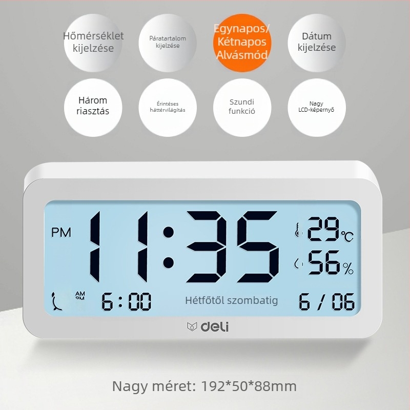 Deli elektronikus ébresztőóra LCD kijelzővel, elemmel működik, bohém stílus