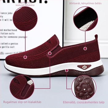 Őszi női vászoncipő – slip-on, légáteresztő felsőrész fly-weaving, kerek orr, sík PVC talp, textil bélés
