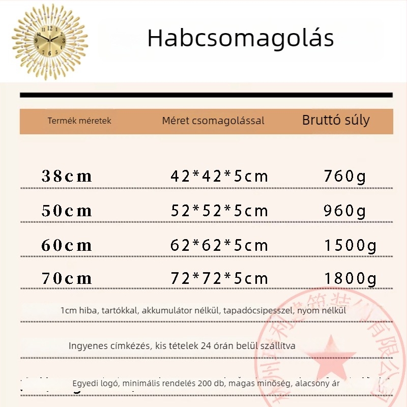 JT1301 falióra kvarcos mozgással, elemes működés, fém számlap, ház kovácsoltvasból