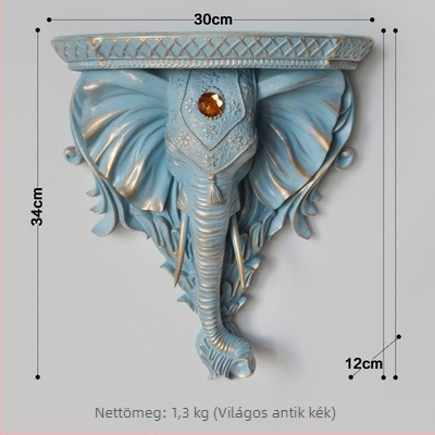Elefántfej falidísz, 3D falikép polccal, gyanta, Ruiya Home
