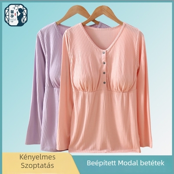 Szoptatós felső négygombos záródással, hosszú ujjú, légáteresztő viszkóz anyag (95-100%), vastag szövet 251-300 g/m²