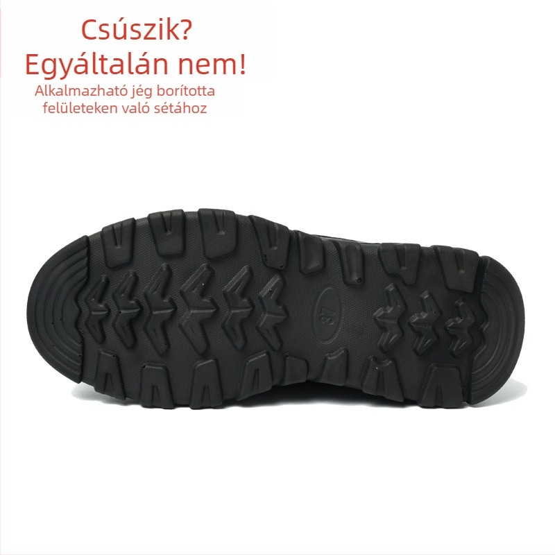 Férfi téli slip-on csizma, belső fleece-bélés, meleg, kültéri, vastag PU talp