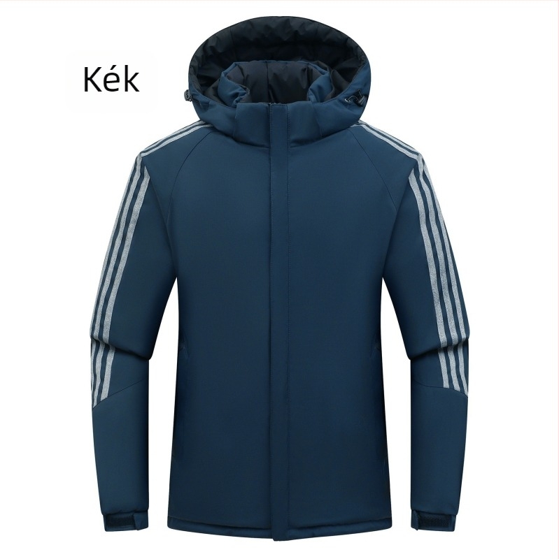 Reverzív téli kabát levehető kapucnival, cipzáros záródás, lazán szabott kardigan-stílus, poliészter külső és bélés