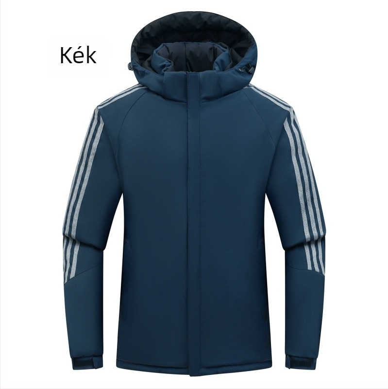 Reverzív téli kabát levehető kapucnival, cipzáros záródás, lazán szabott kardigan-stílus, poliészter külső és bélés