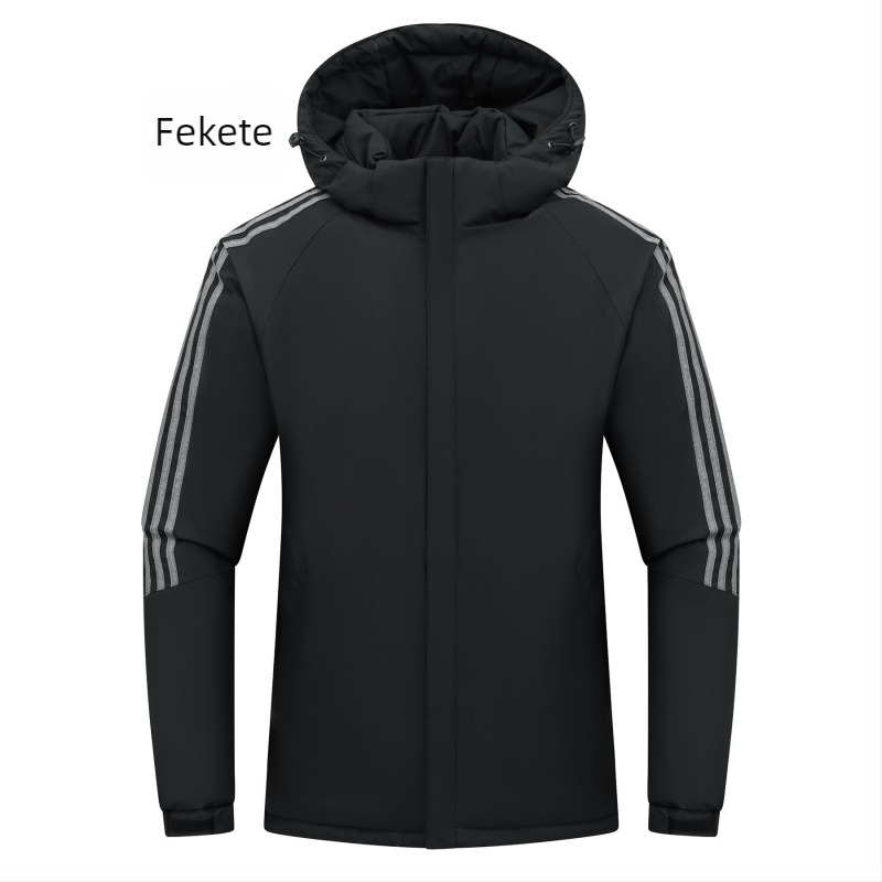 Reverzív téli kabát levehető kapucnival, cipzáros záródás, lazán szabott kardigan-stílus, poliészter külső és bélés