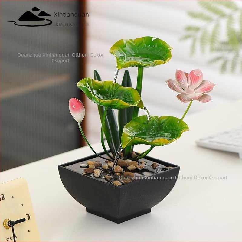 Fém asztali vízfolyás dísz lotus tava motívuma, pásztor stílus, márka New Tianquan
