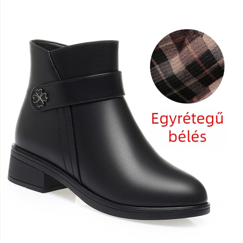 Téli bakancs 3-5 cm magas tömör sarokkal, magas felső rész, PU felső rész, bolyhos belső bélés a melegségért