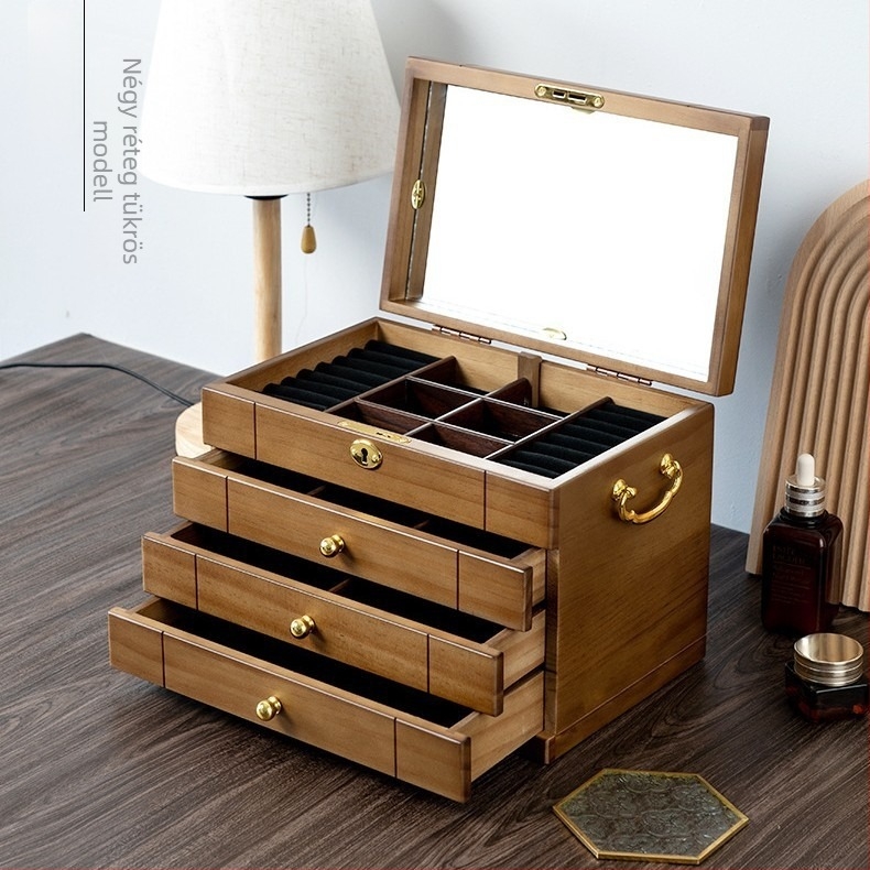 Tömörfa ékszerdoboz, retro stílus, modell HZ25669, testreszabható.