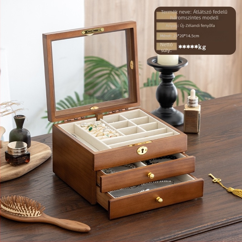 Tömörfa ékszerdoboz, retro stílus, modell HZ25669, testreszabható.