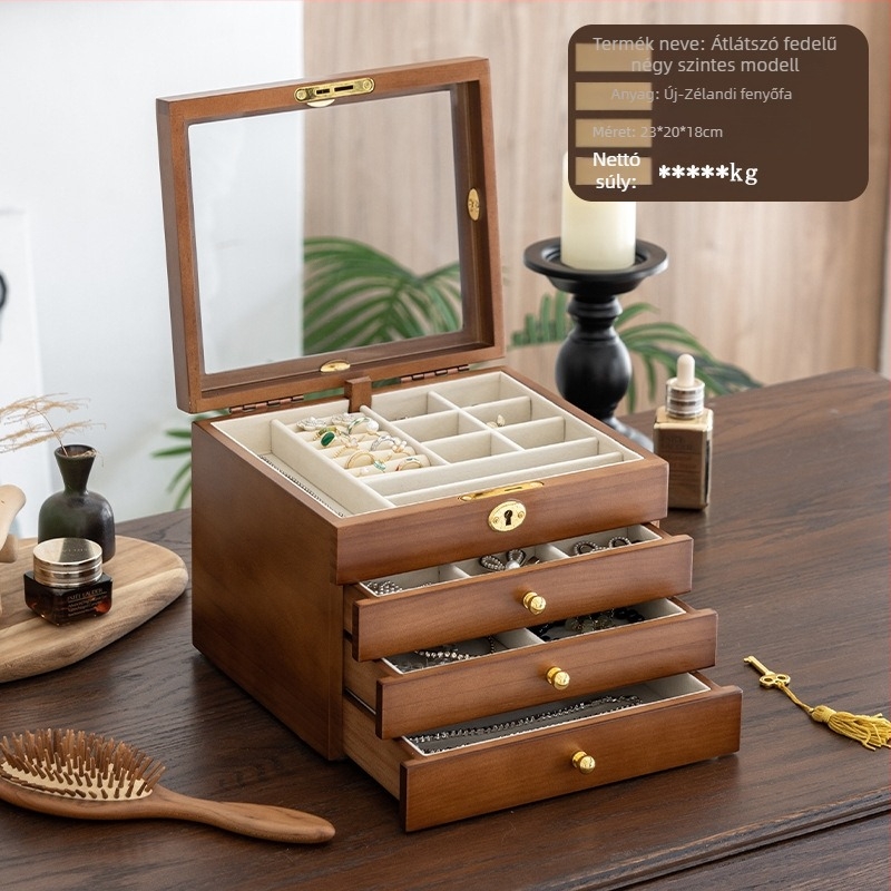 Tömörfa ékszerdoboz, retro stílus, modell HZ25669, testreszabható.