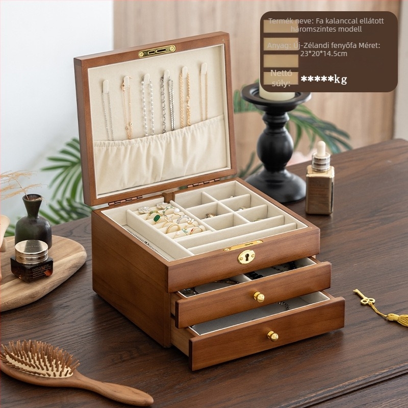 Tömörfa ékszerdoboz, retro stílus, modell HZ25669, testreszabható.