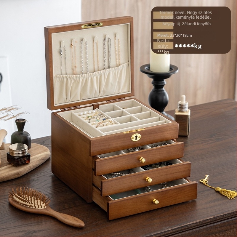 Tömörfa ékszerdoboz, retro stílus, modell HZ25669, testreszabható.