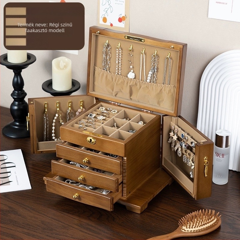 Tömörfa ékszerdoboz, retro stílus, modell HZ25669, testreszabható.