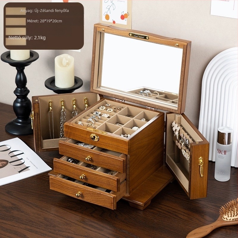 Tömörfa ékszerdoboz, retro stílus, modell HZ25669, testreszabható.