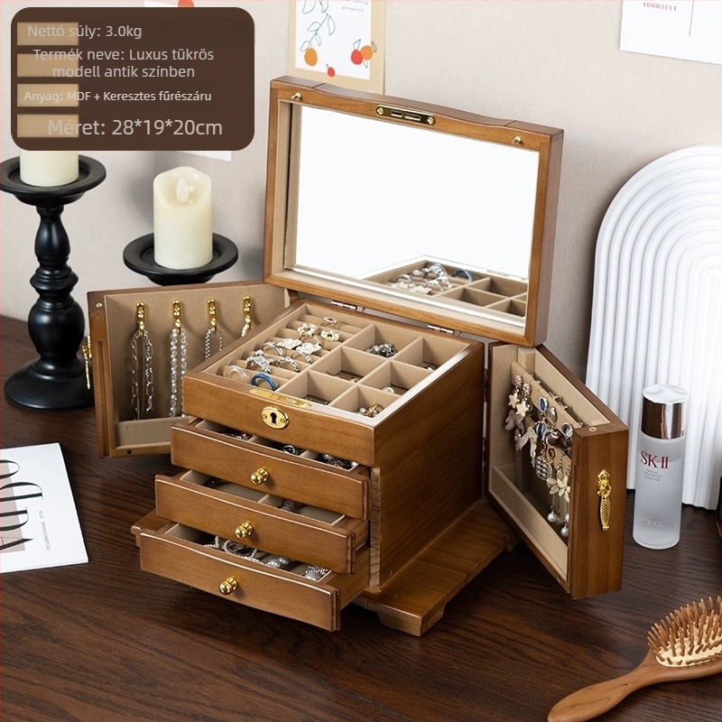 Tömörfa ékszerdoboz, retro stílus, modell HZ25669, testreszabható.