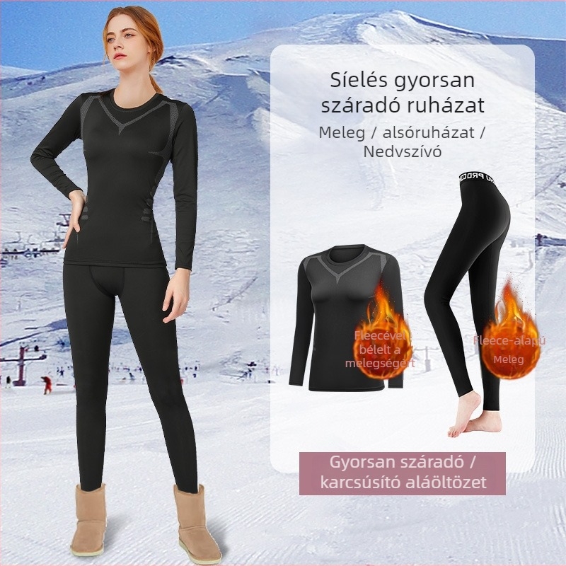 Női gyorsan száradó termo-kompressziós alapréteg fleece béléssel, síeléshez, jóga és fitneszhez